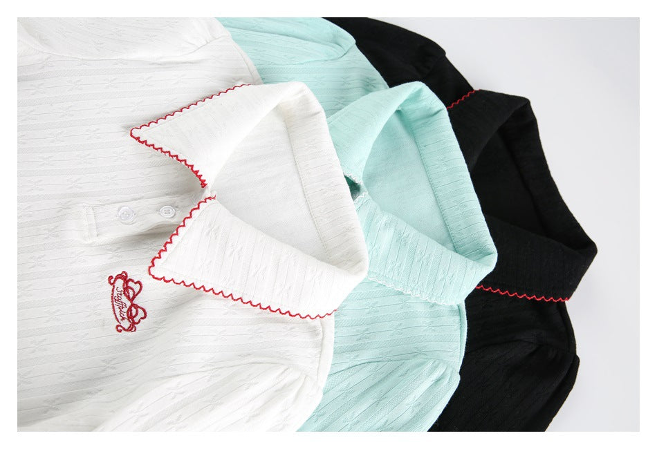 Zwoyren Ribbed Cropped Polo Top