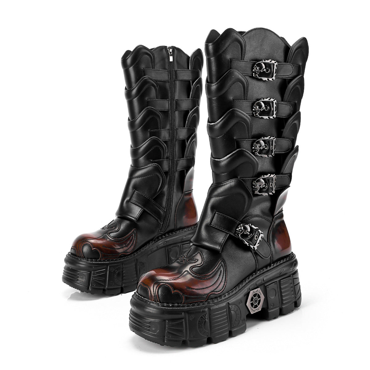 Zwoyren Skull Buckle Platform Boots