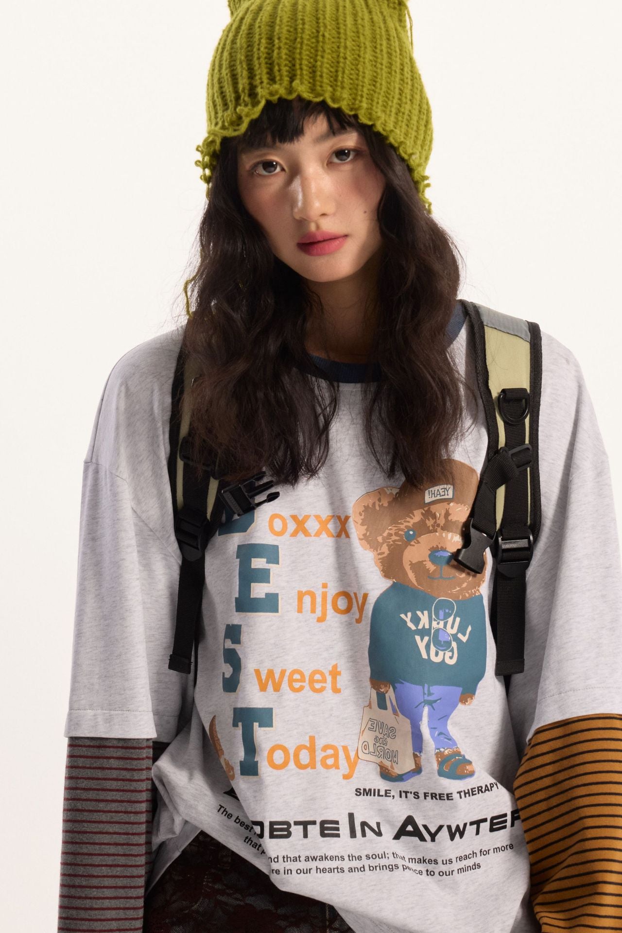 Zwoyren Cute Printed Splicing Long Sleeve Tee