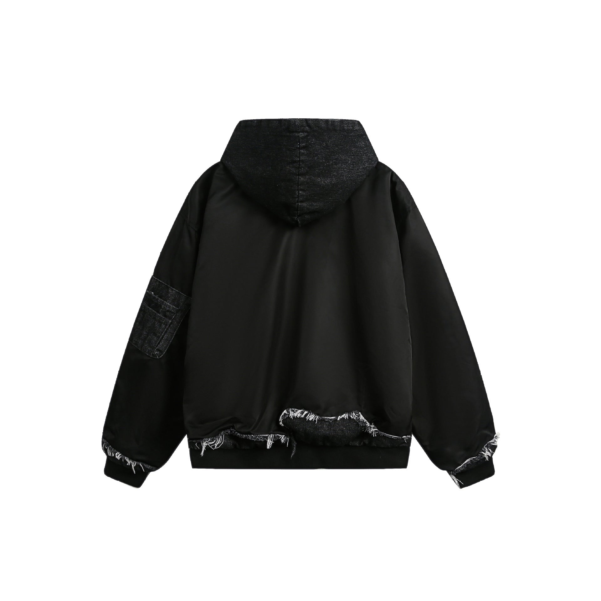 Zwoyren Raw Edge Spliced Hooded Denim Jacket