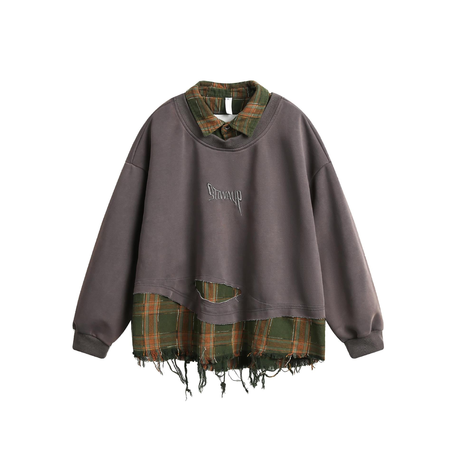 Zwoyren Layered Plaid Sweatshirt