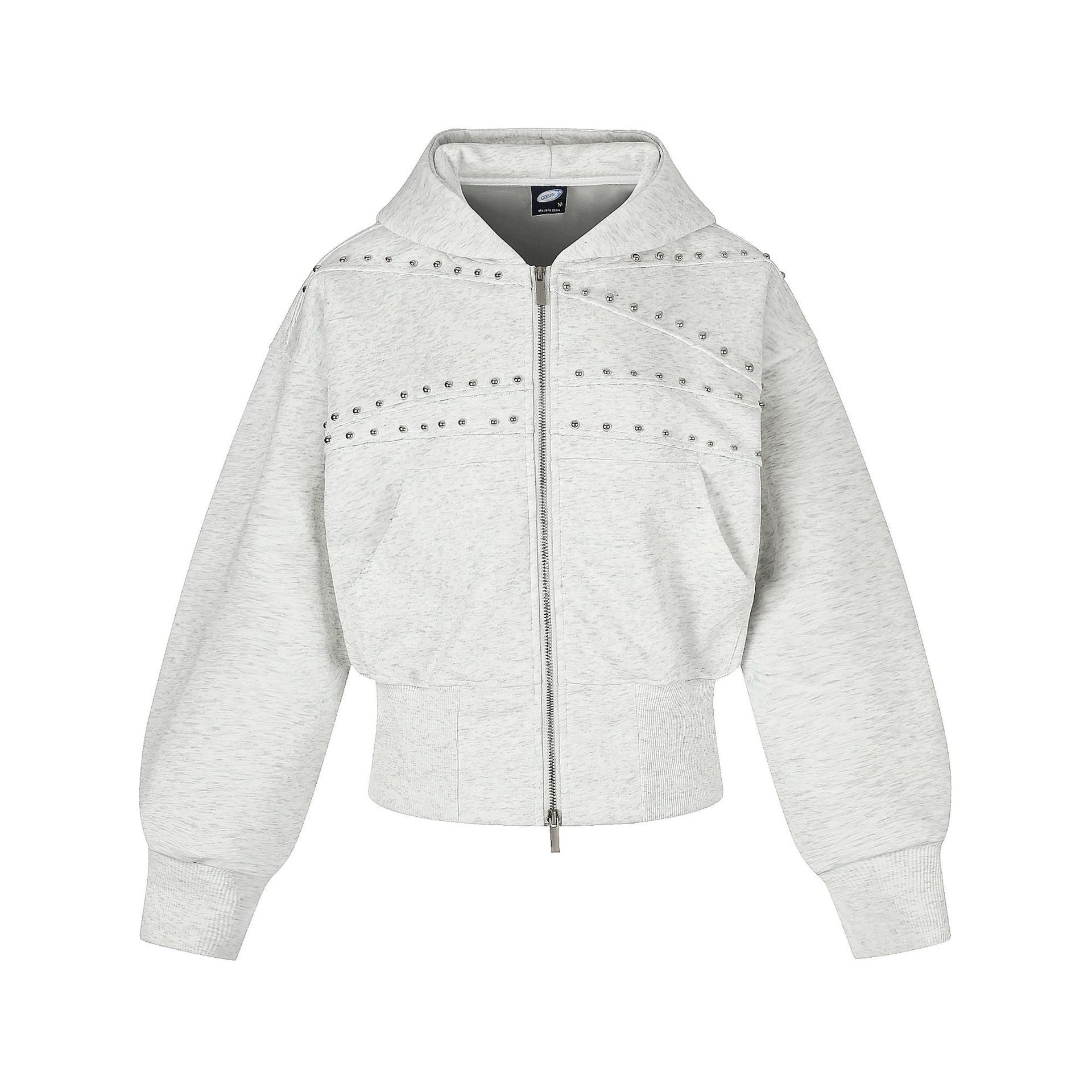 Zwoyren Cropped Studded Panel Zip Up Hoodie