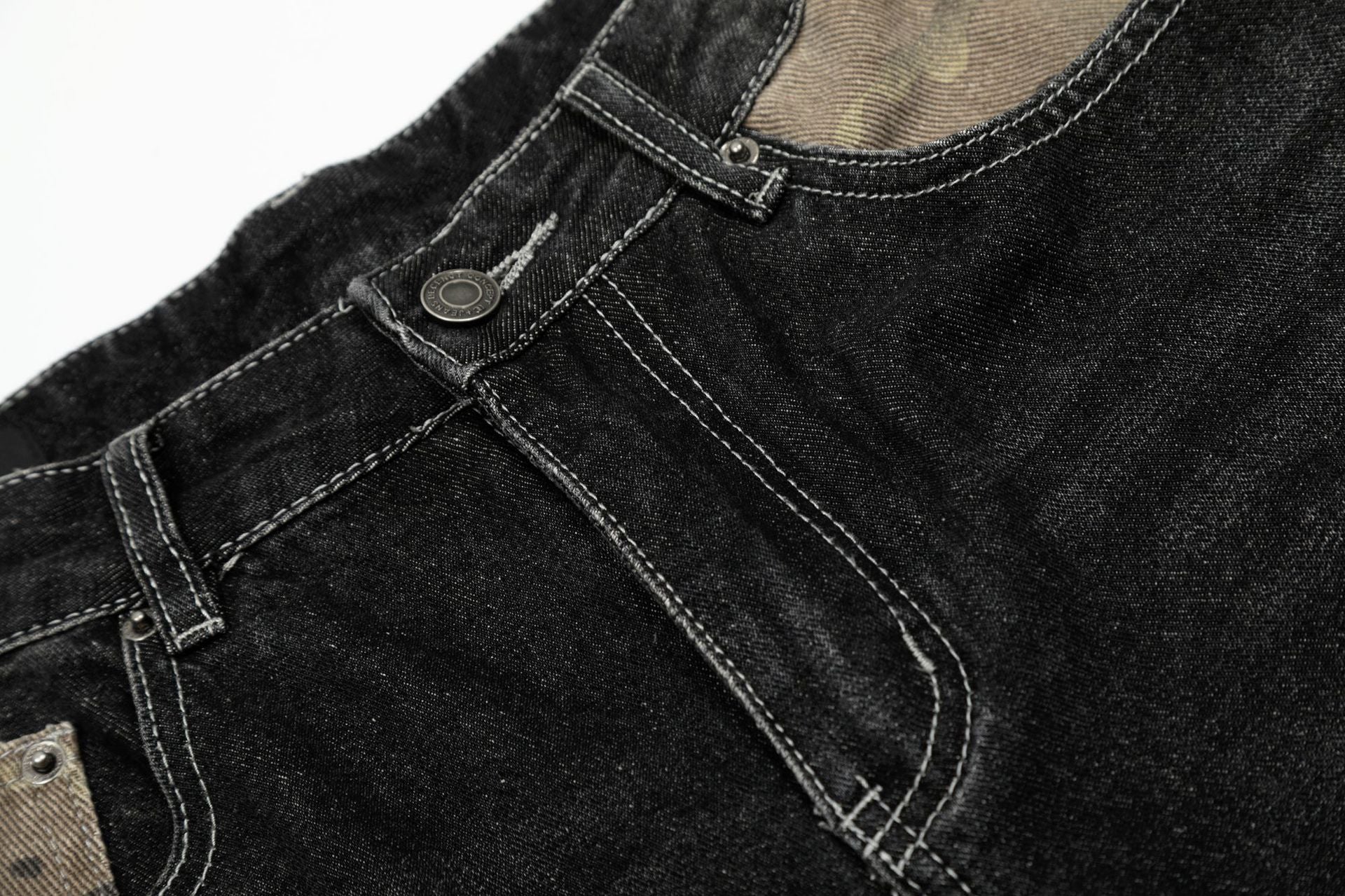 Zwoyren Distressed Camo Patchwork Denim Shorts
