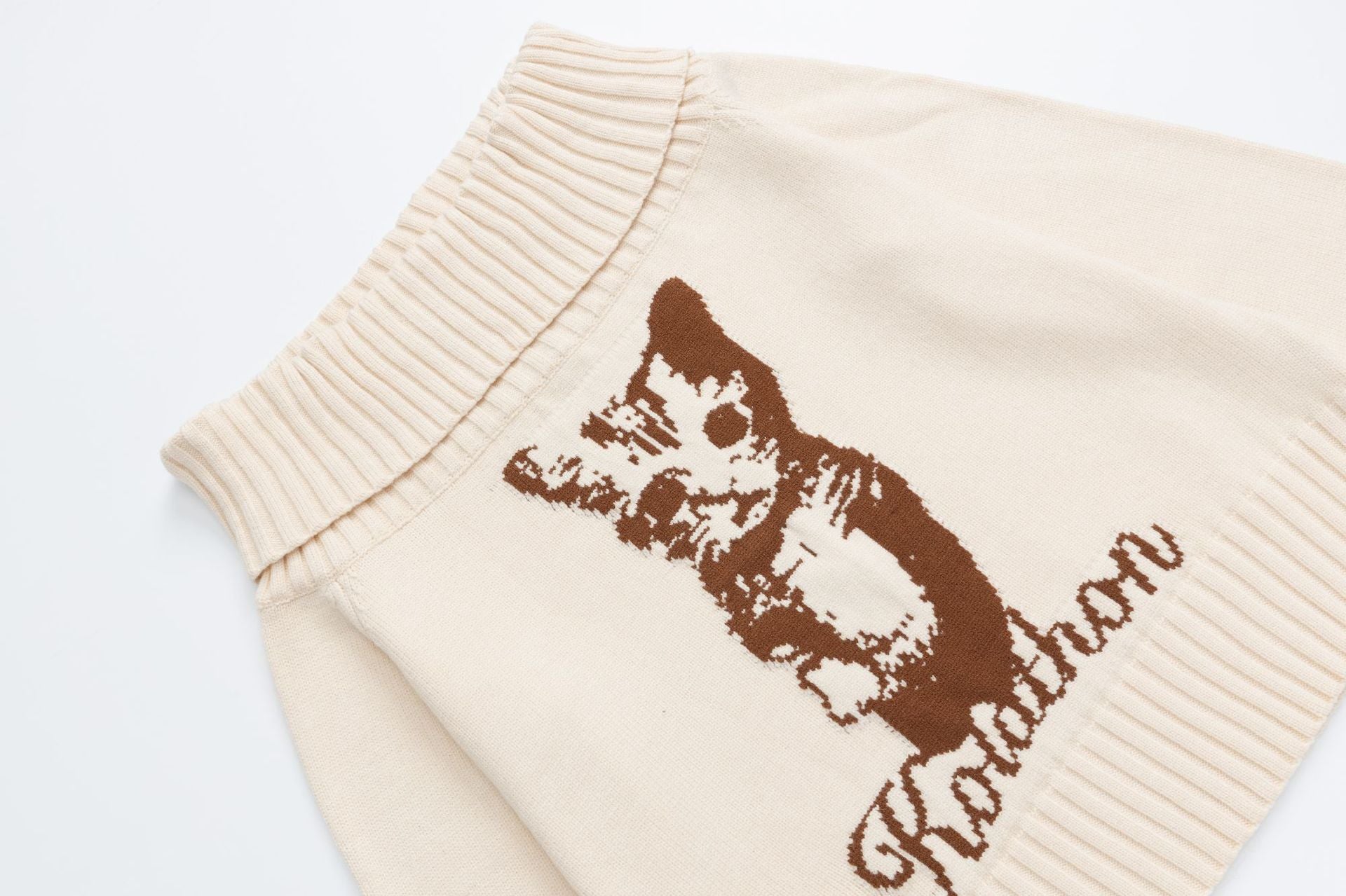 Zwoyren Cat Print Cowl Neck Sweater