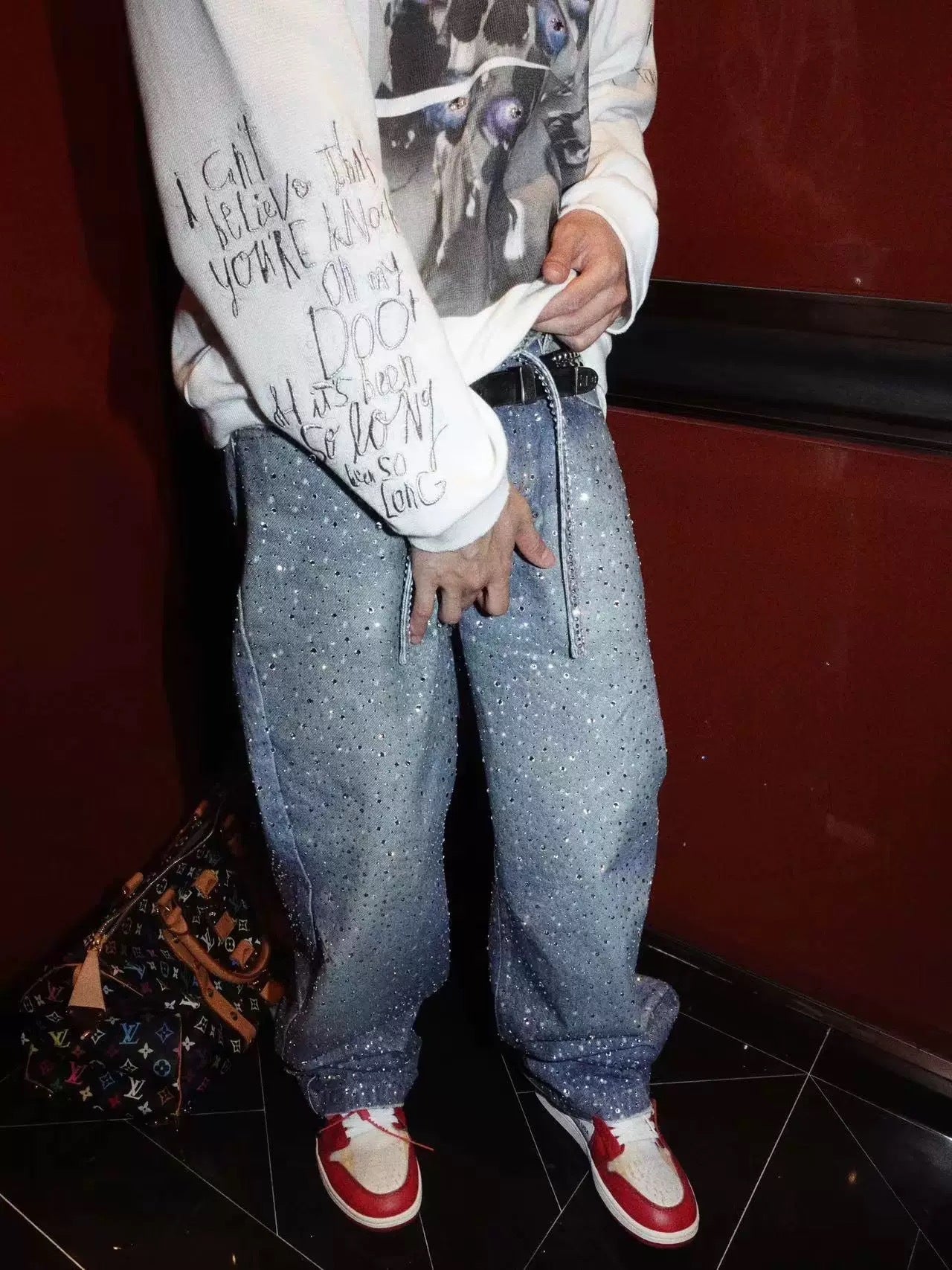 Zwoyren Rhinestone Baggy Jean
