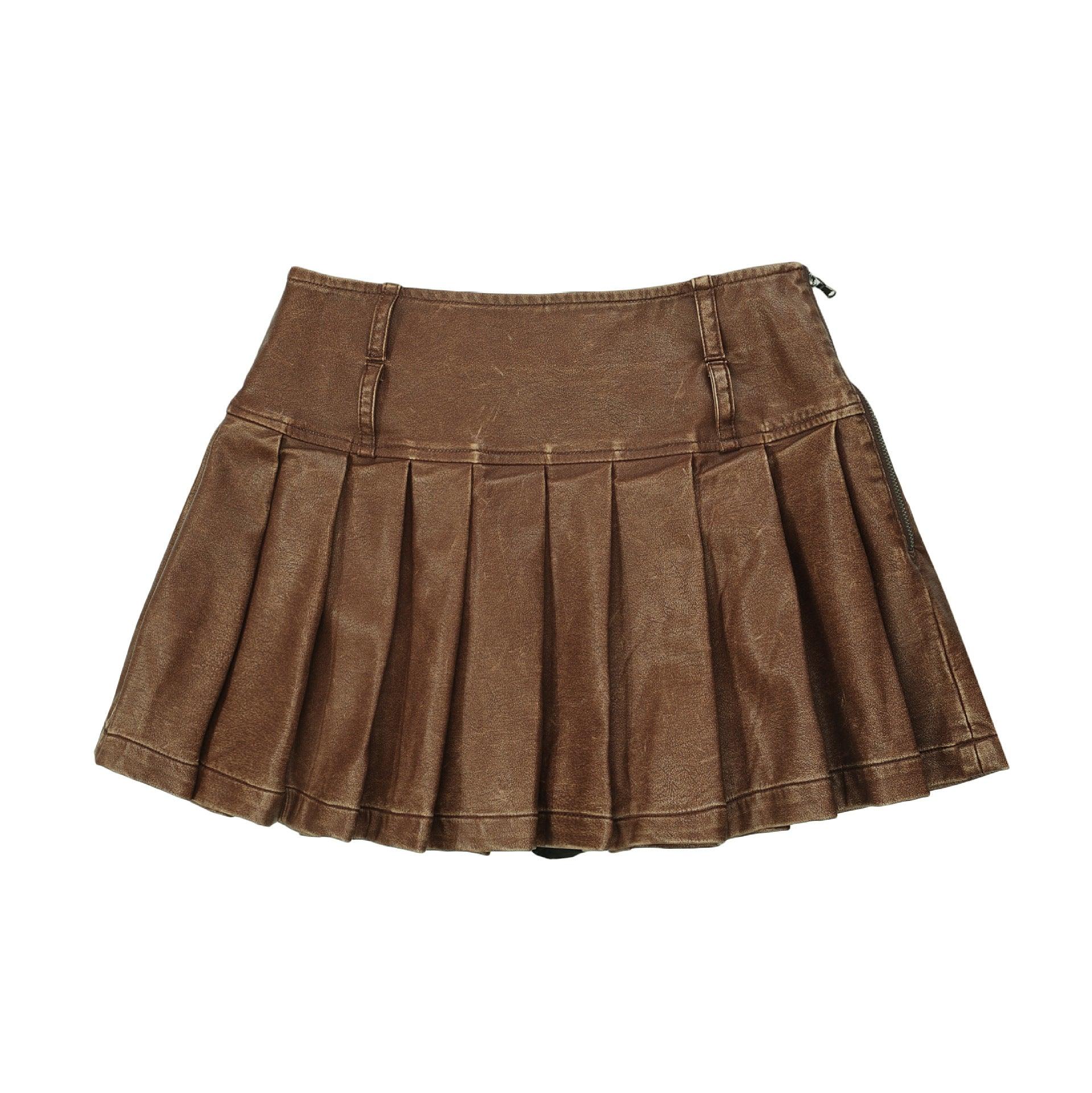 Heart Belt Faux Leather Pleated Skirt