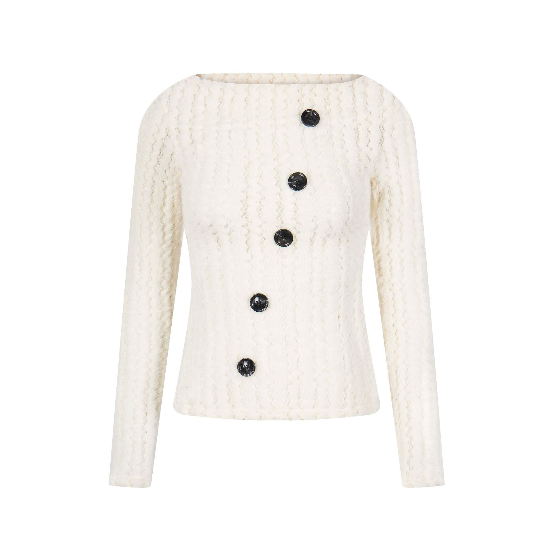 Zwoyren Slant Button Off-The-Shoulder Sweater