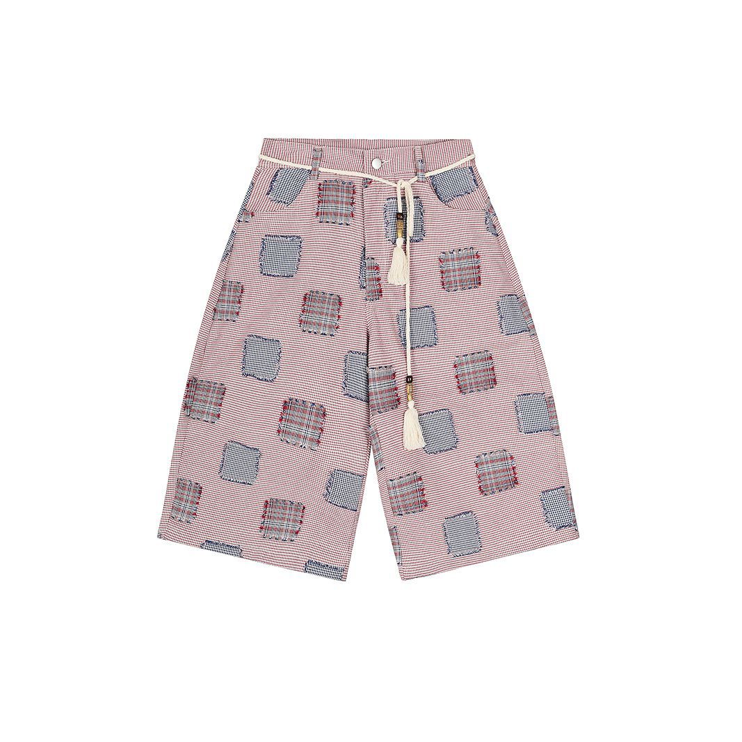 Zwoyren Applique Plaid Longline Jorts