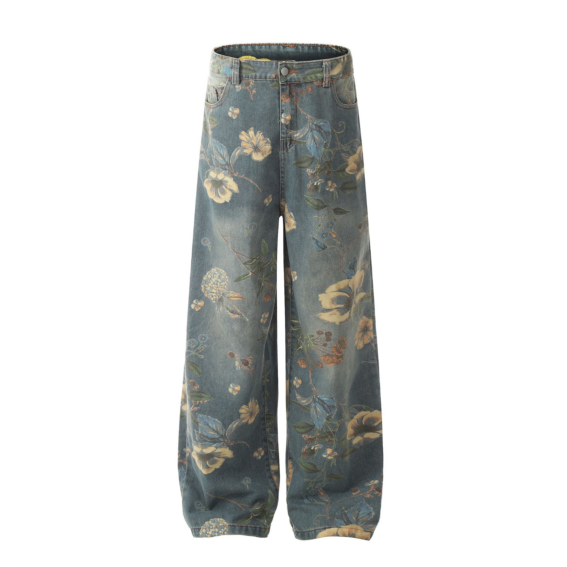 Zwoyren Plant Flower Print Jeans