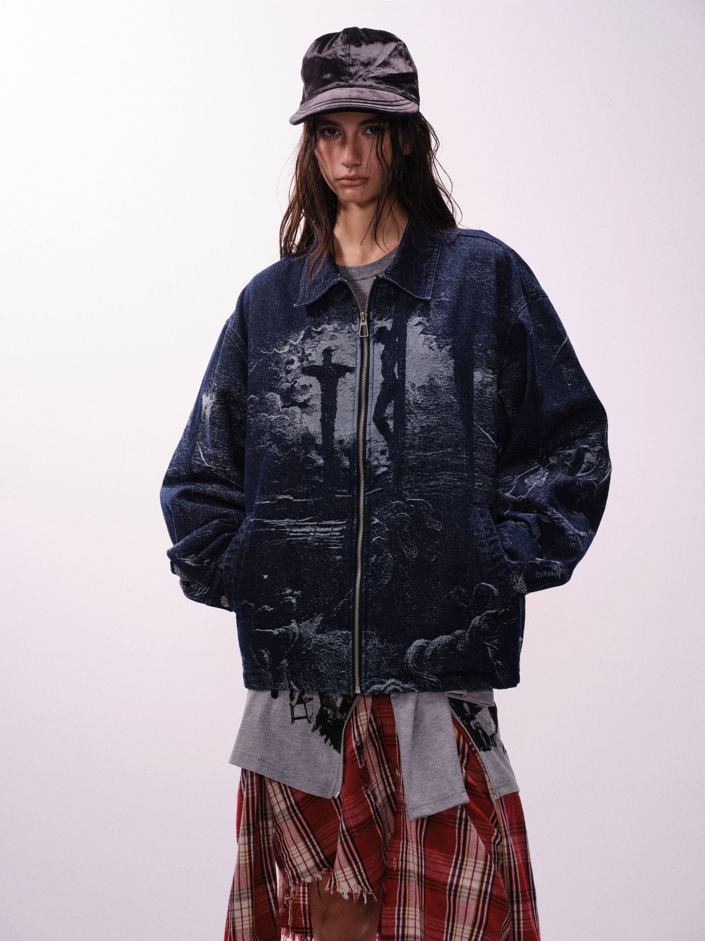 Zwoyren Holy Light Jacquard Textured Denim Jacket