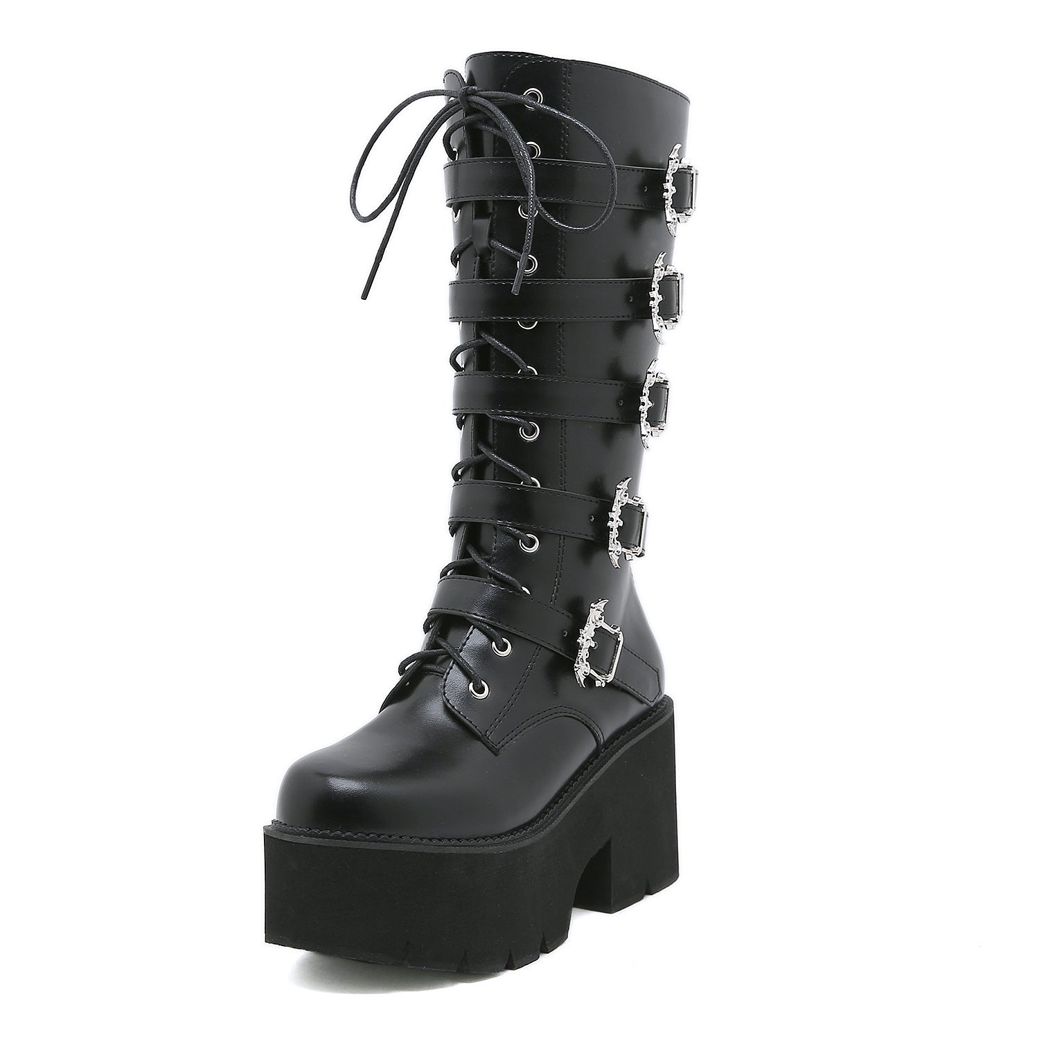 Zwoyren Metal Buckle Platform Boots 
