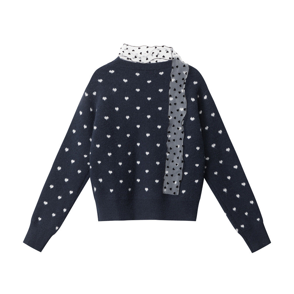 Zwoyren Heart Polka Dot Ribbon Cardigan