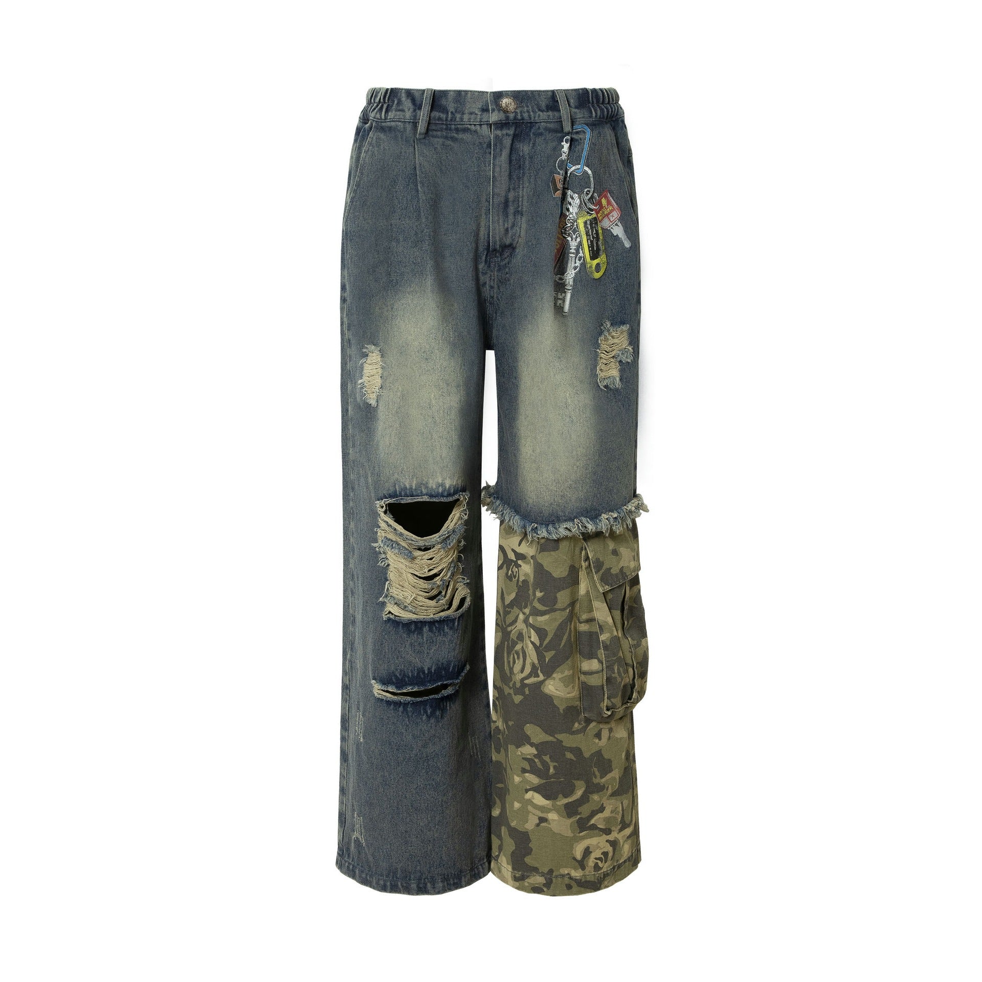 Zwoyren Contrast Camouflage Splicing Jeans