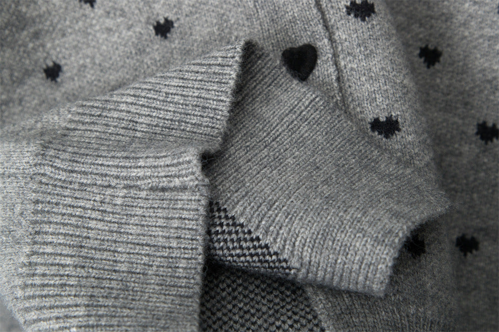 Zwoyren Heart Polka Dot Ribbon Cardigan
