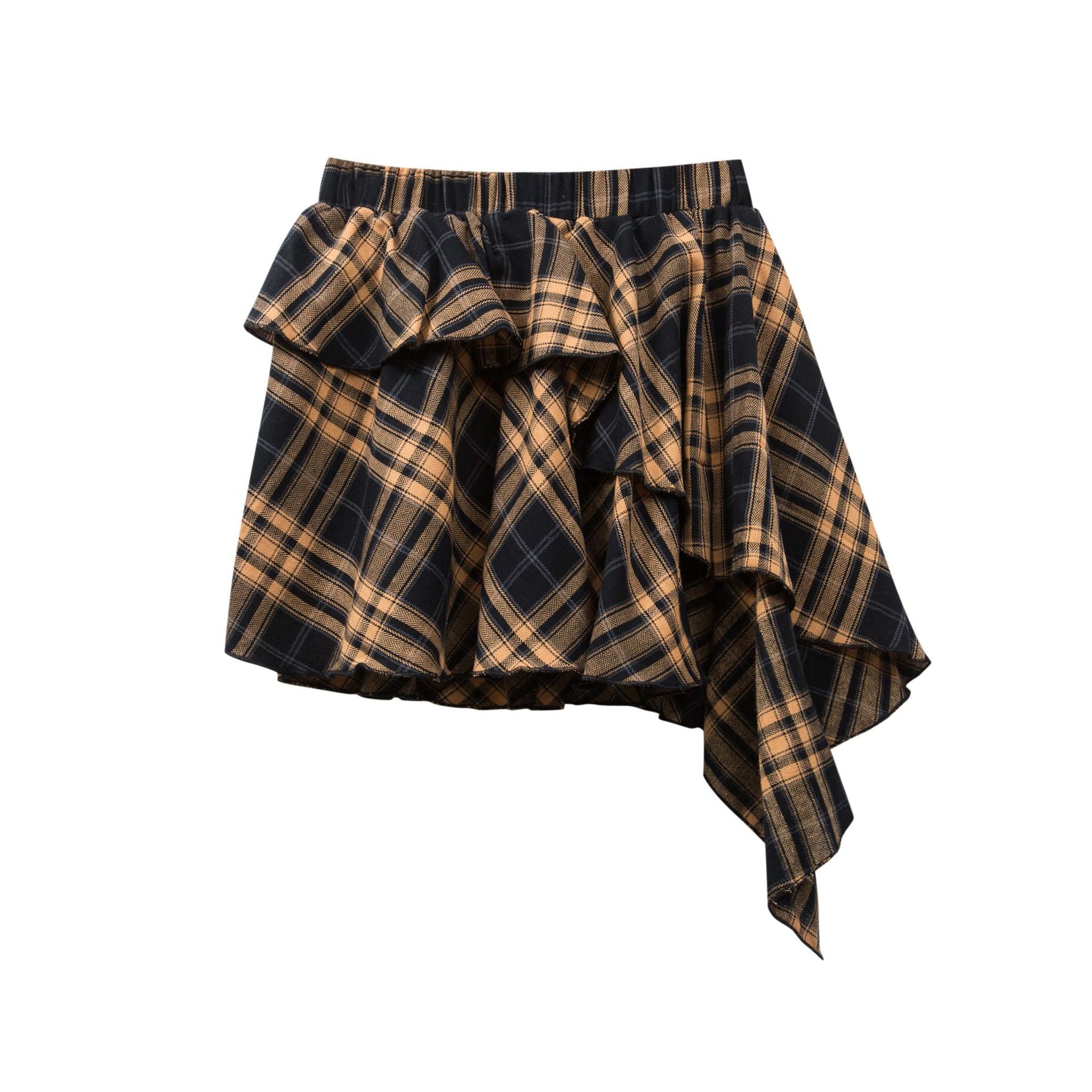 Zwoyren Asymmetrical Ruffled Plaid Skirt