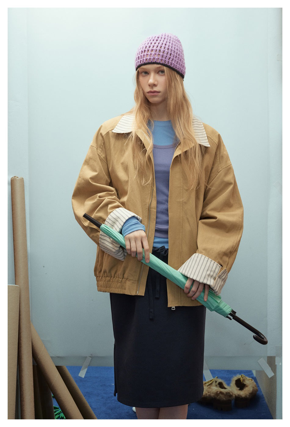 Zwoyren Reversible Striped Collar Jacket