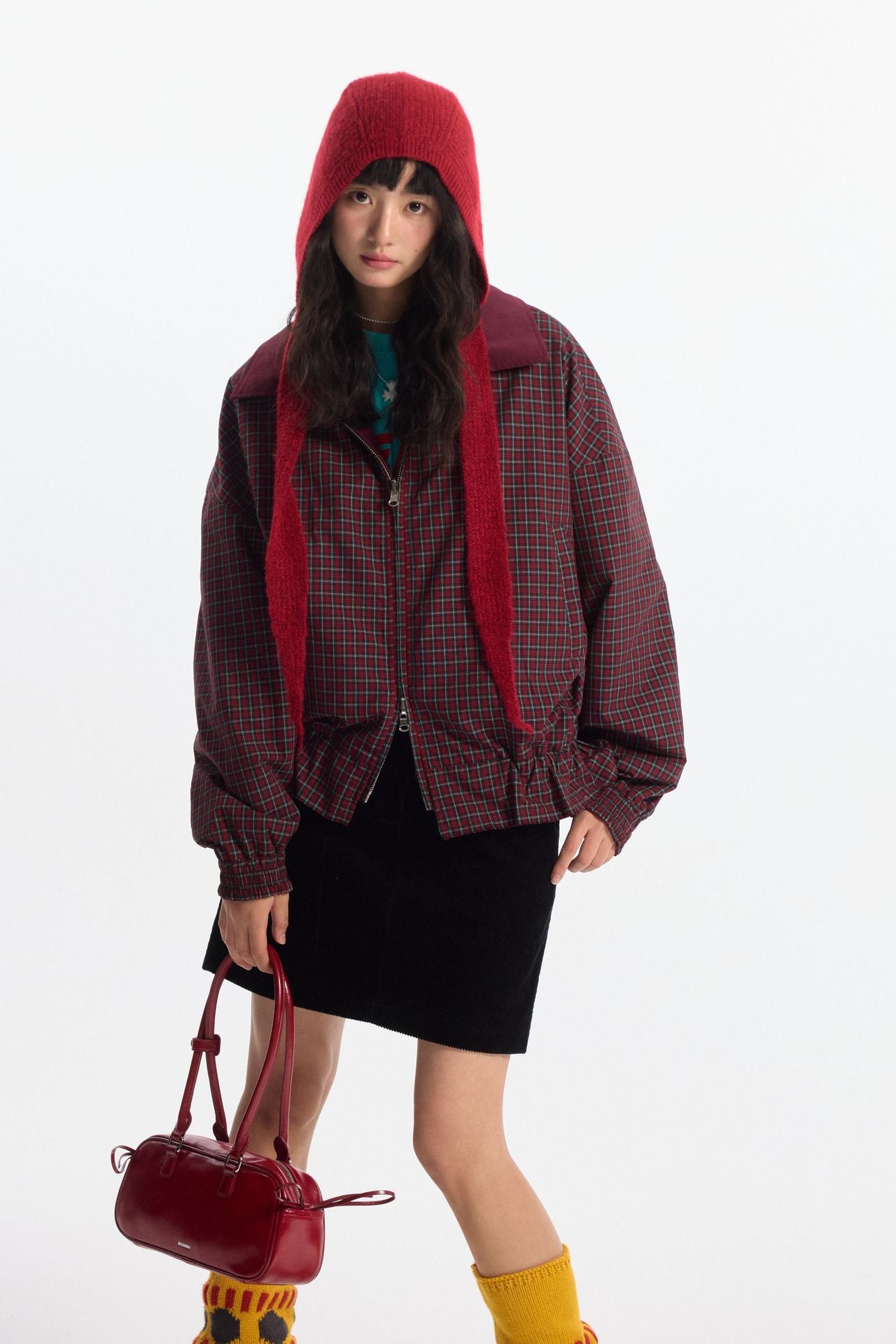 Zwoyren Retro Loose Reversible Lapel Plaid Jacket