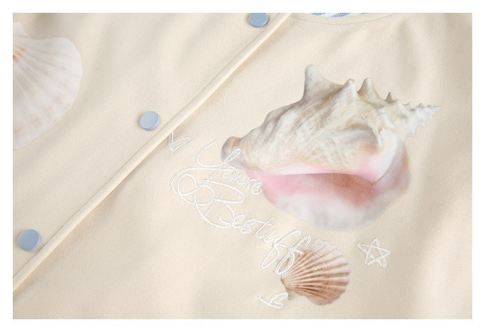 Zwoyren Seashell Graphic Varsity Jacket