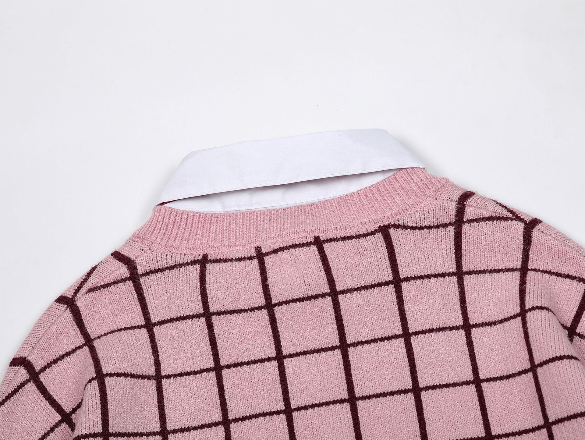 Zwoyren Plaid Pink Sweater and Bow Shirt