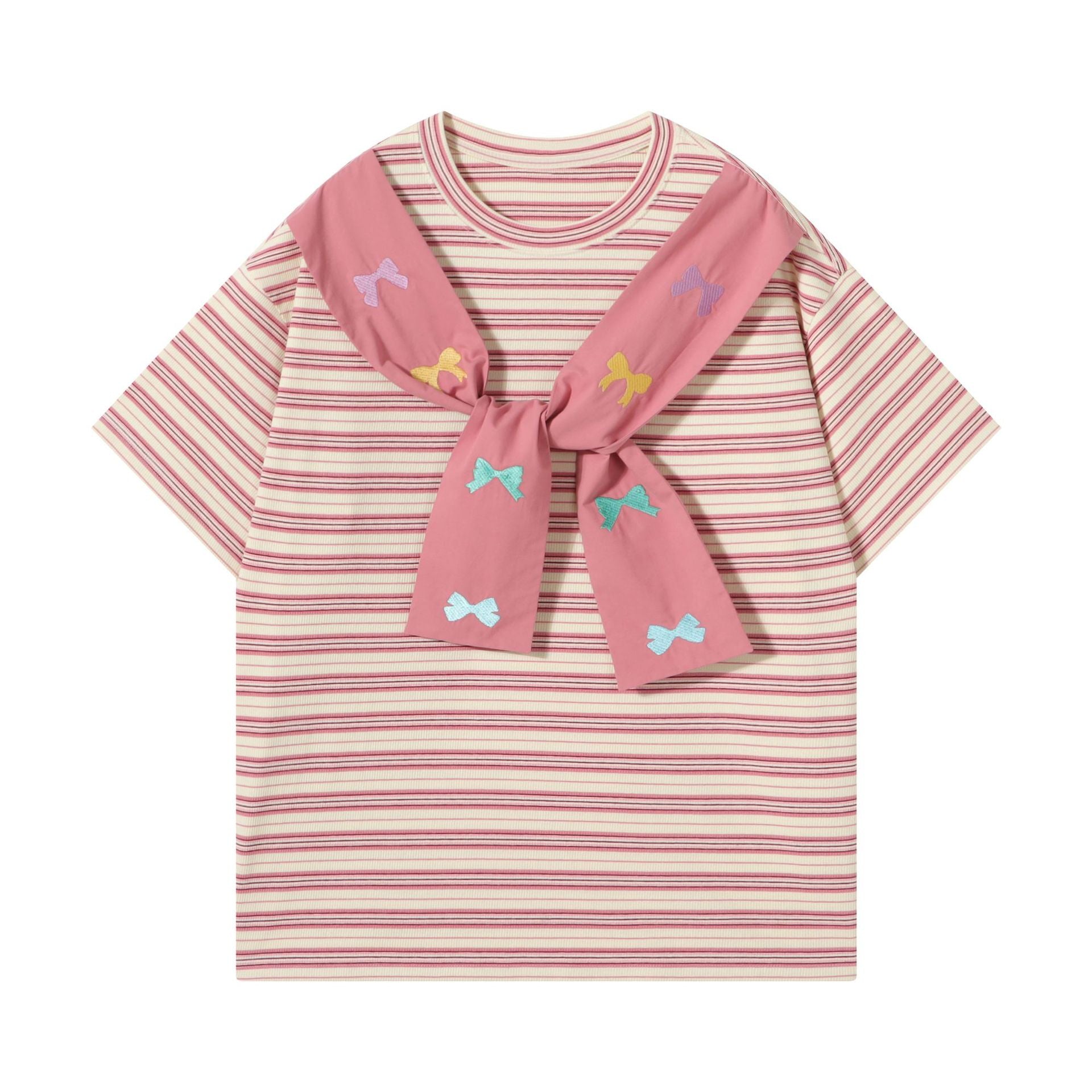 Zwoyren Bow Scarf Stripe Tee