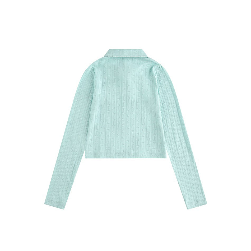 Zwoyren Ribbed Cropped Polo Top