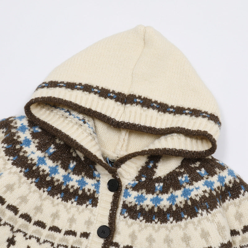 Zwoyren Fair Isle Graphic Hooded Cardigan