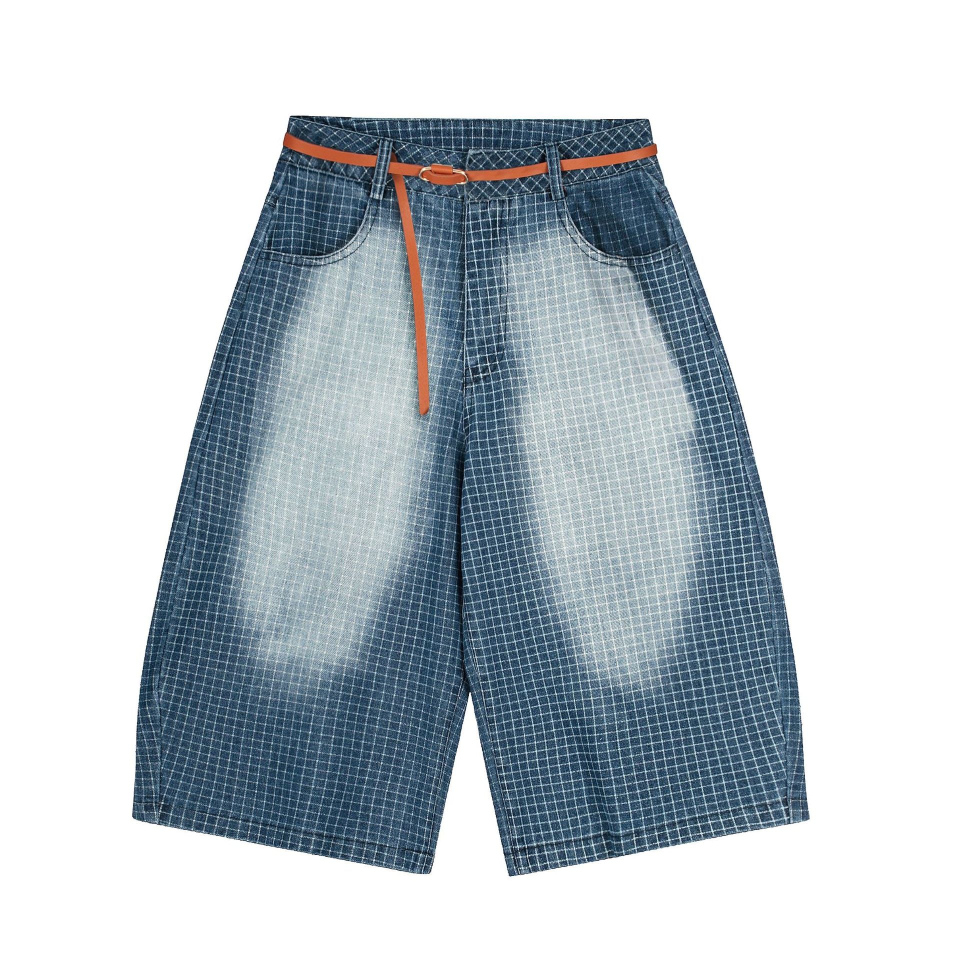 Zwoyren Vintage Plaid Washed Longline Jorts