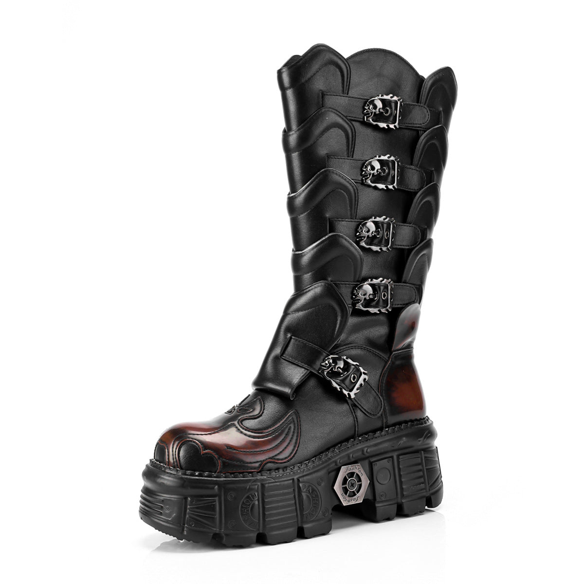 Zwoyren Skull Buckle Platform Boots