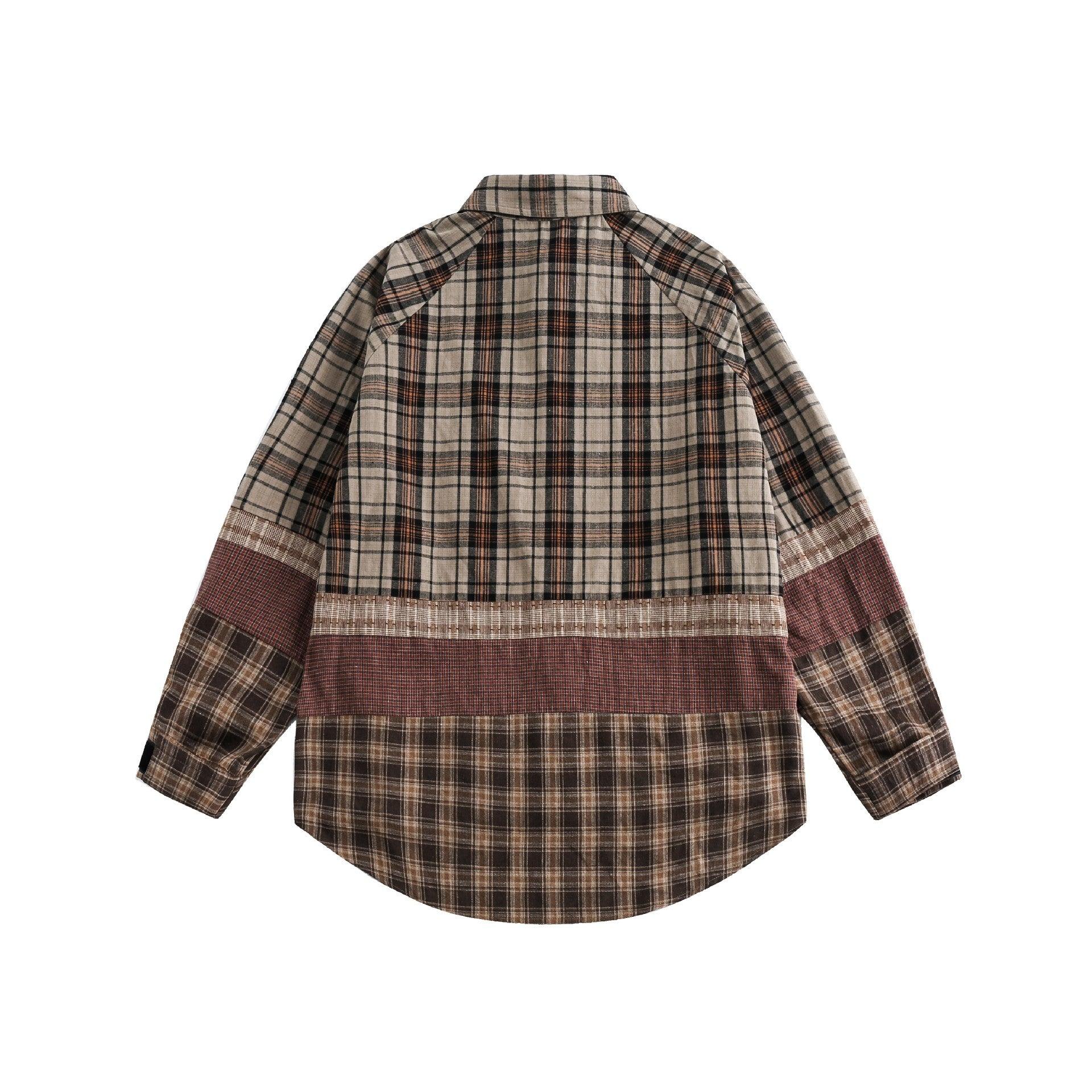 Maillard Retro Plaid Splicing Shirt