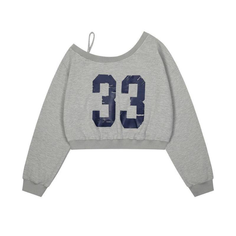 Zwoyren Number Print Cropped Sweatshirt