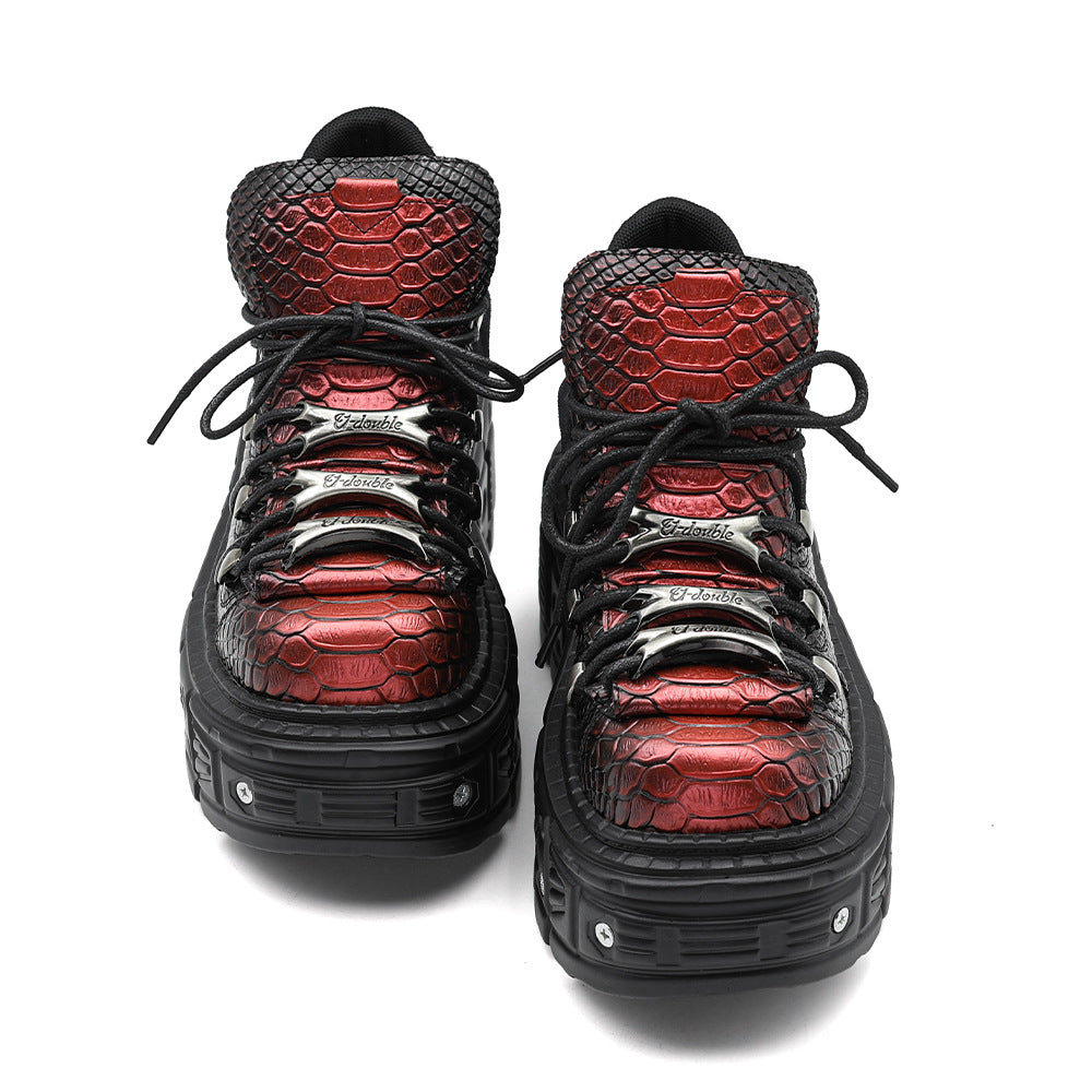 Zwoyren Burgundy Python Pattern Platform Boots