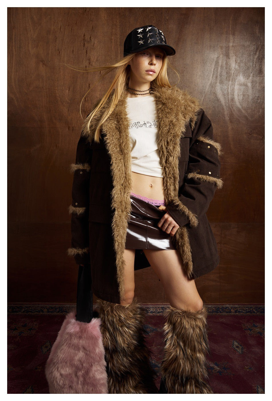 Zwoyren 70s Retro Fur-Trim Coat