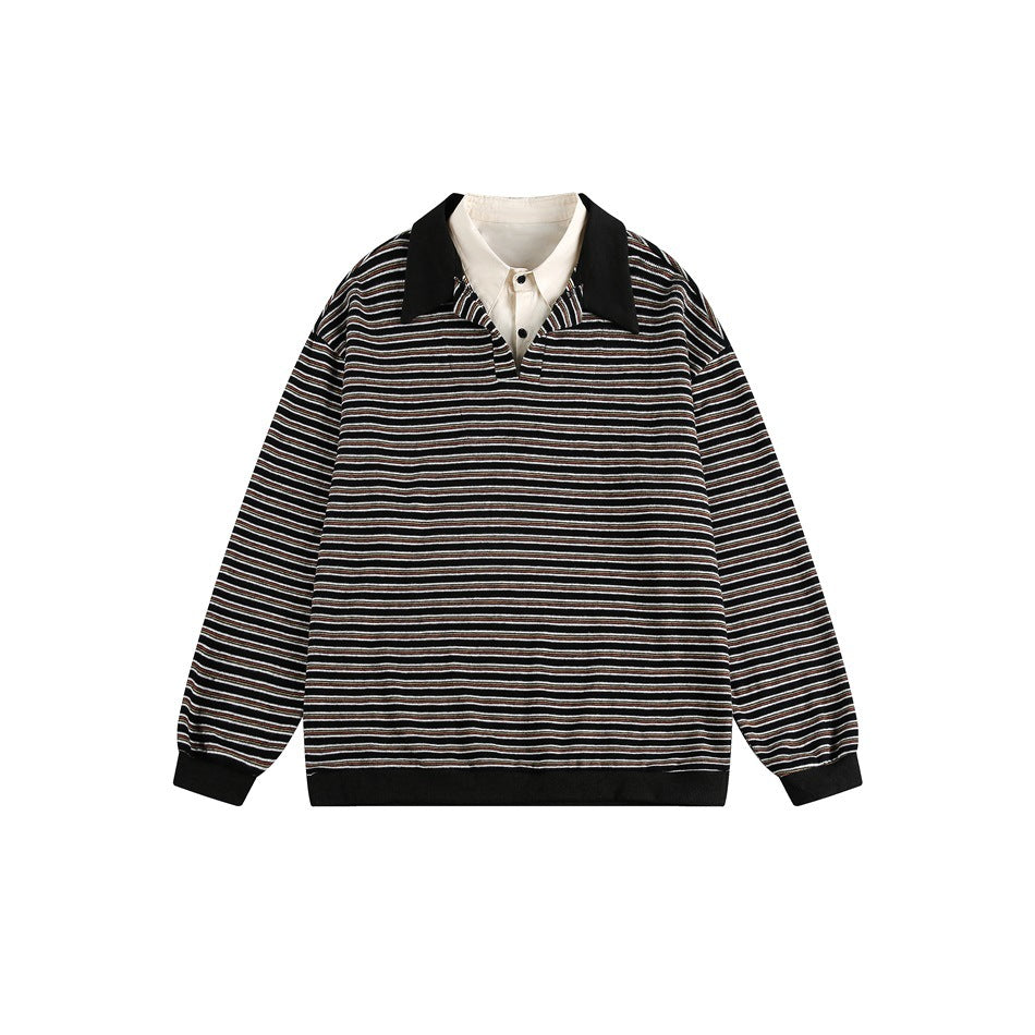 Zwoyren Retro Stripe Polo Sweatshirt
