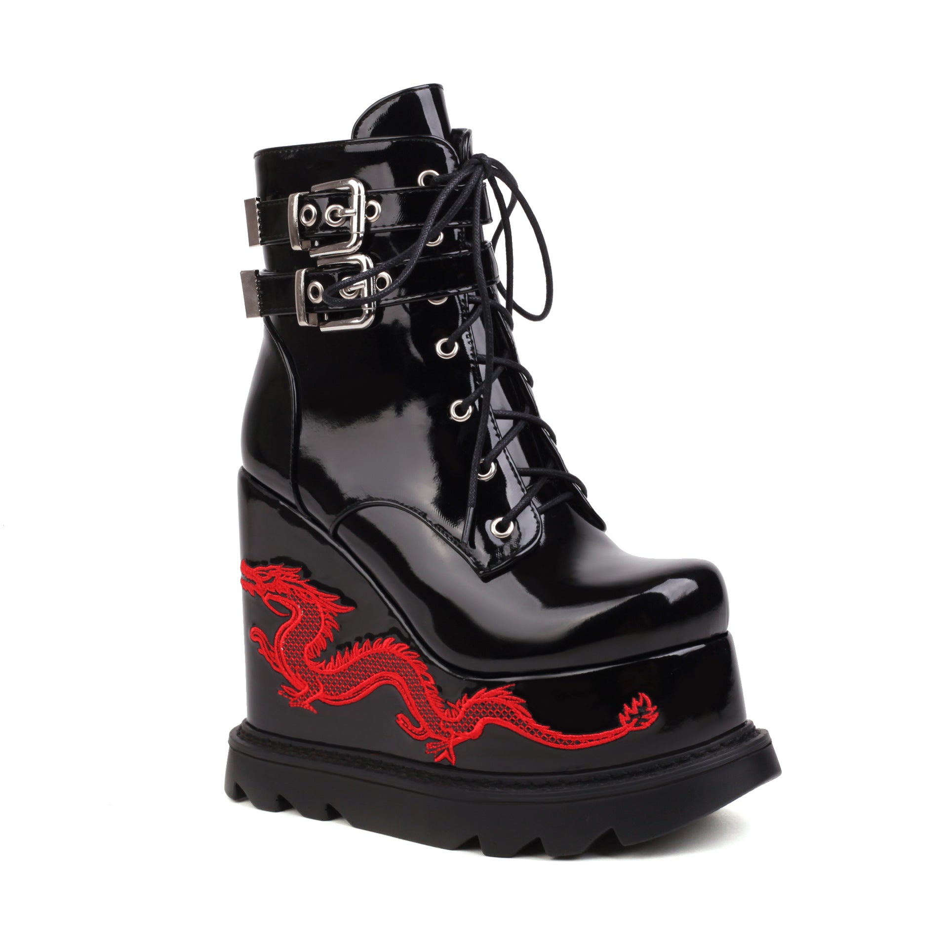Dragon Embroidered Platform Boots
