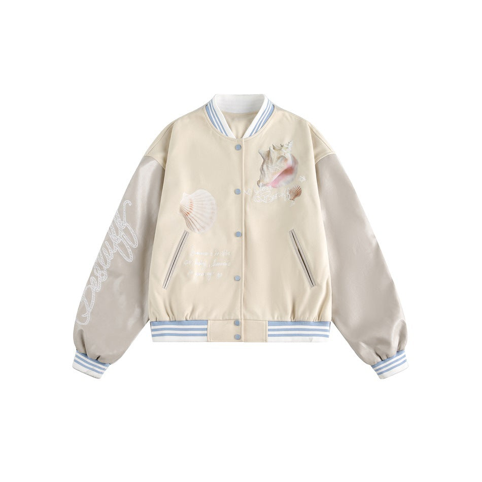 Zwoyren Seashell Graphic Varsity Jacket