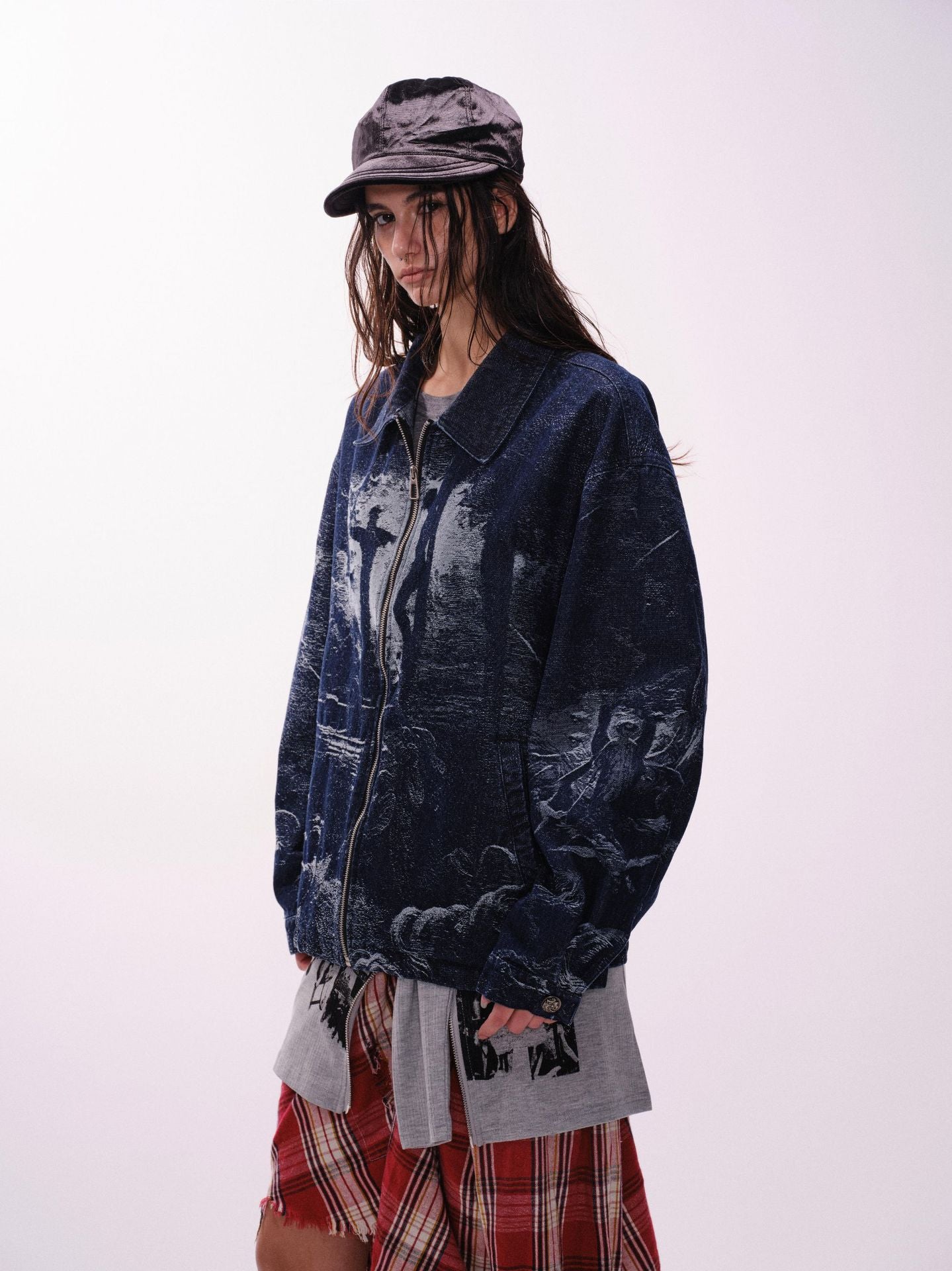 Zwoyren Holy Light Jacquard Textured Denim Jacket