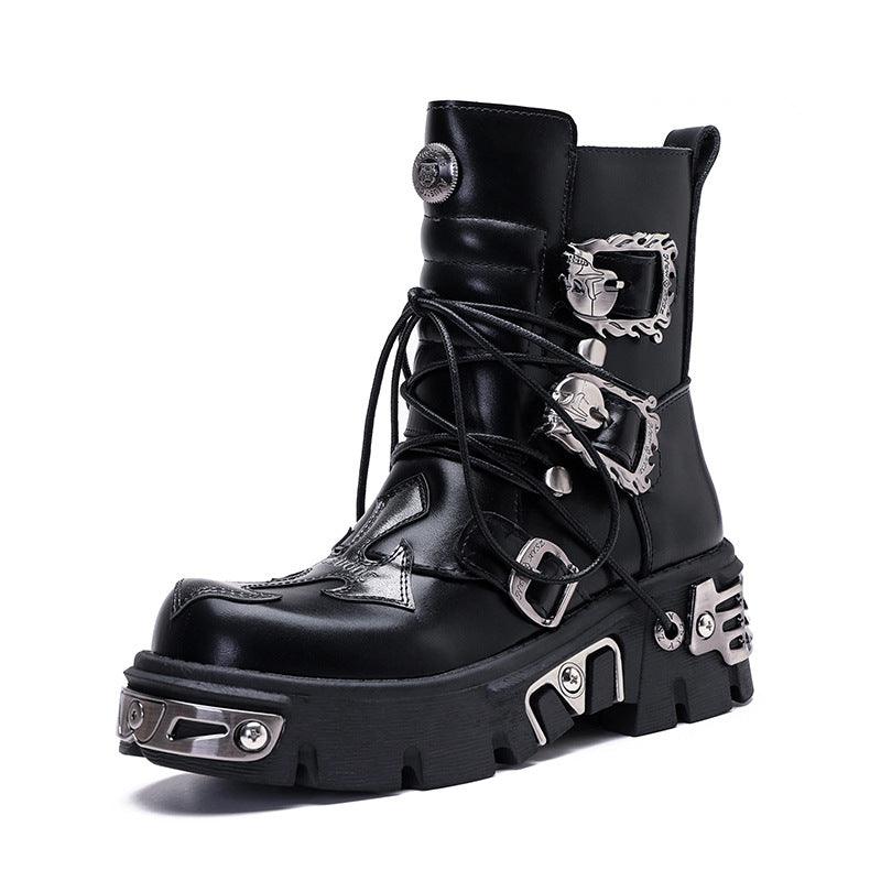 Skull Embroidered Street Metal Boots 