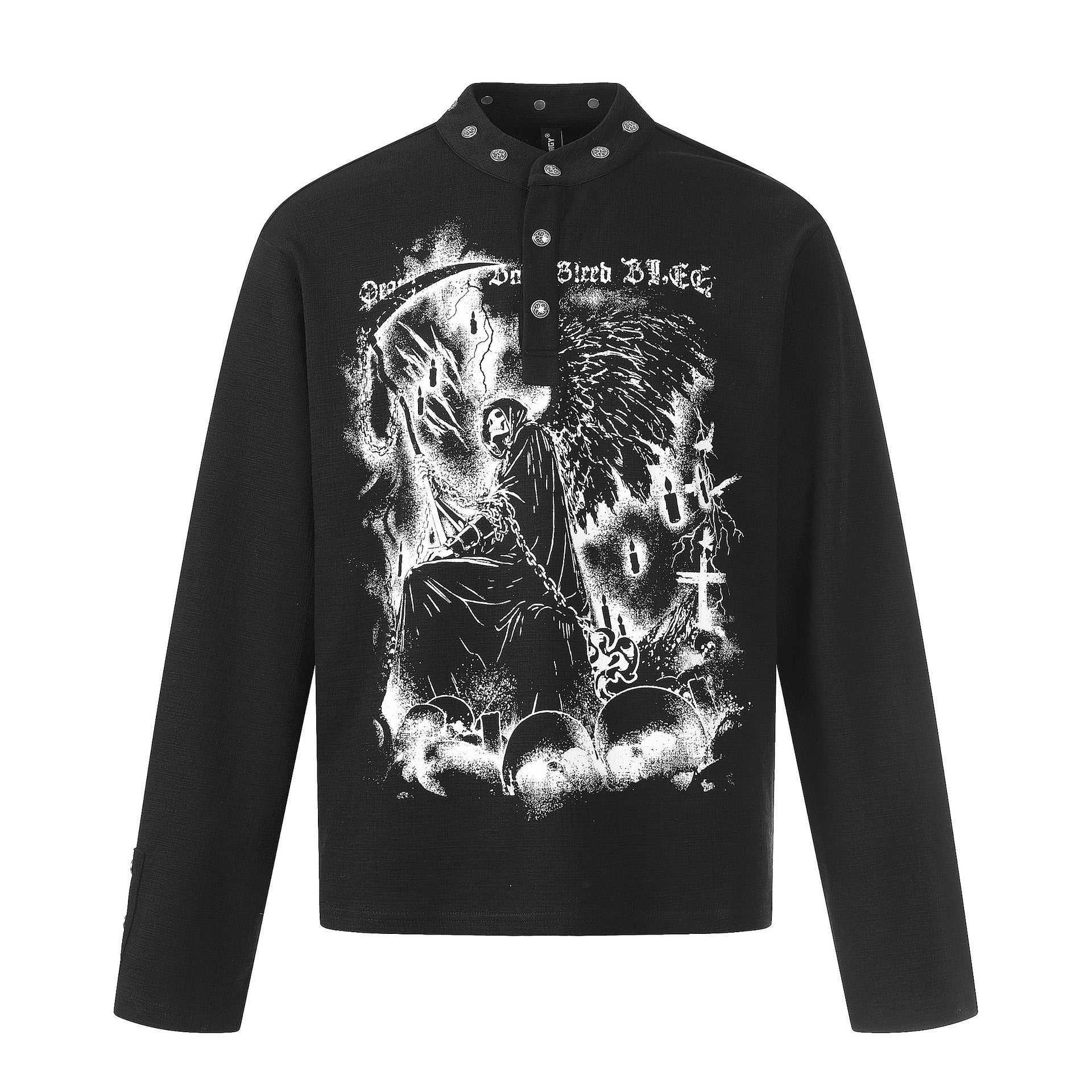 Grim Reaper Graphic Henley Long Sleeve Tee