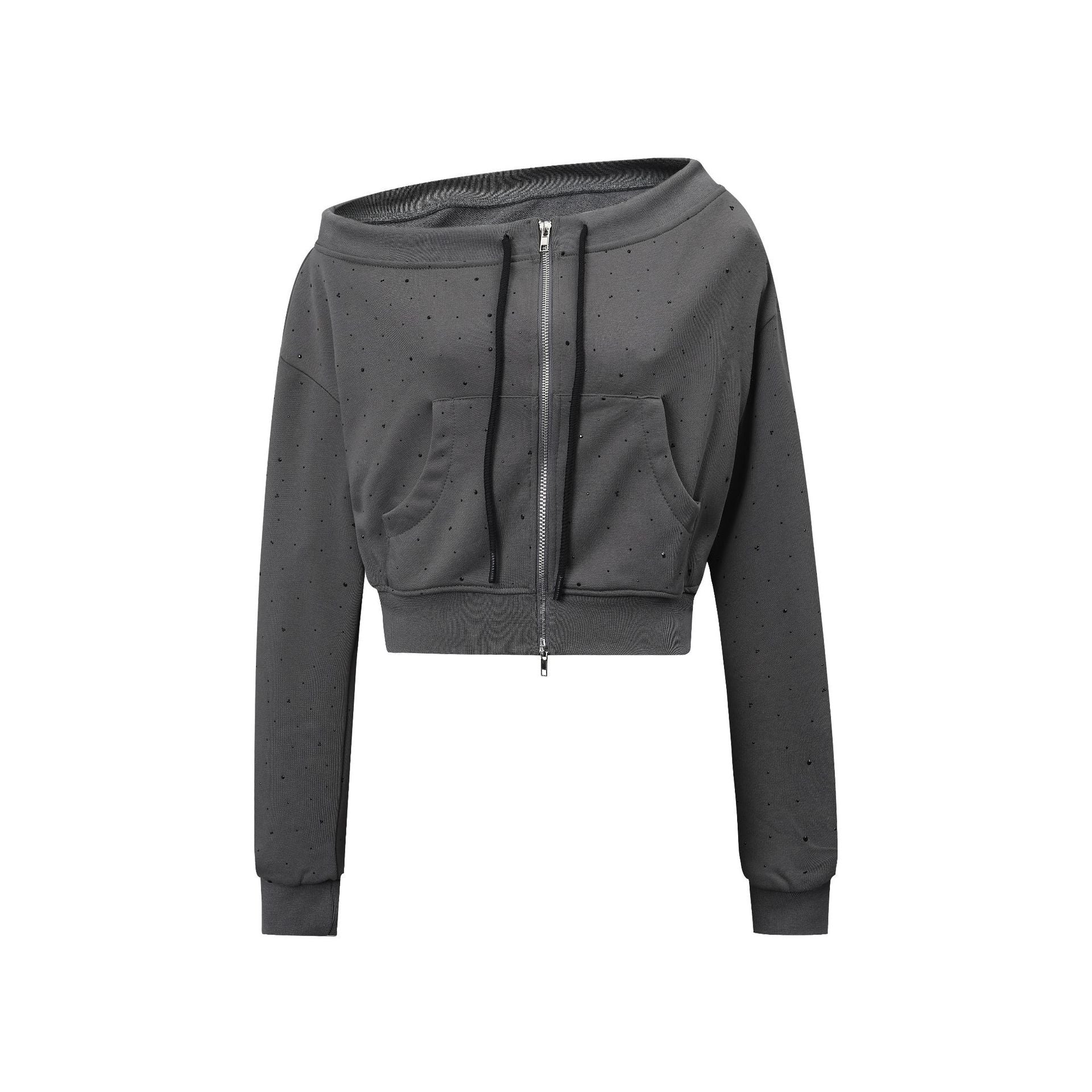 Zwoyren Hotfix Rhinestones Off-The-Shoulder Sweatshirt