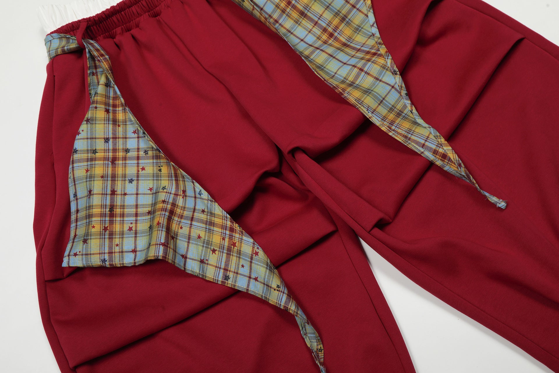 Zwoyren Layered Plaid Double Waist Super Baggy Barrel Sweatpants
