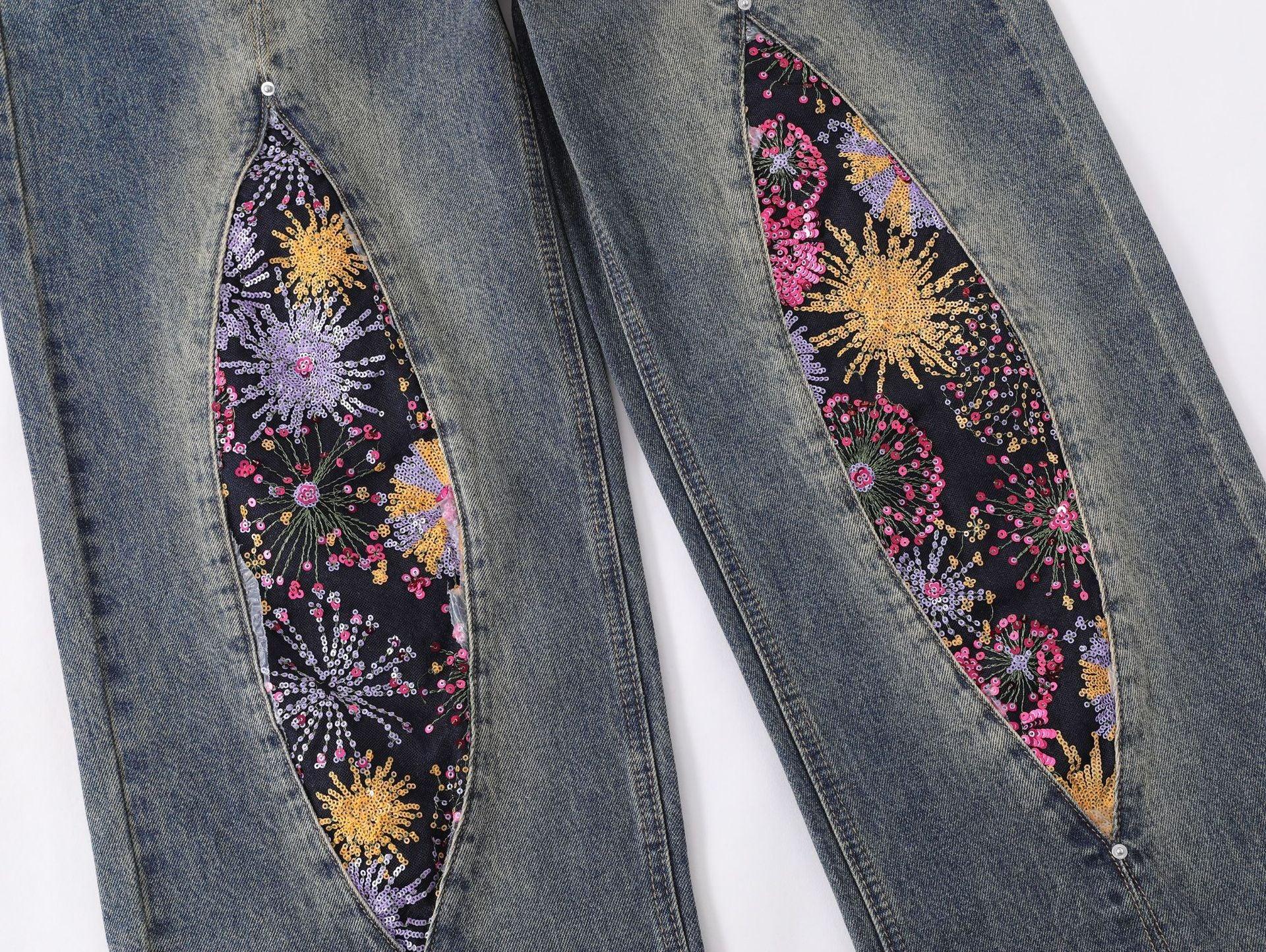 Zwoyren Flower Patchwork Loose Jeans