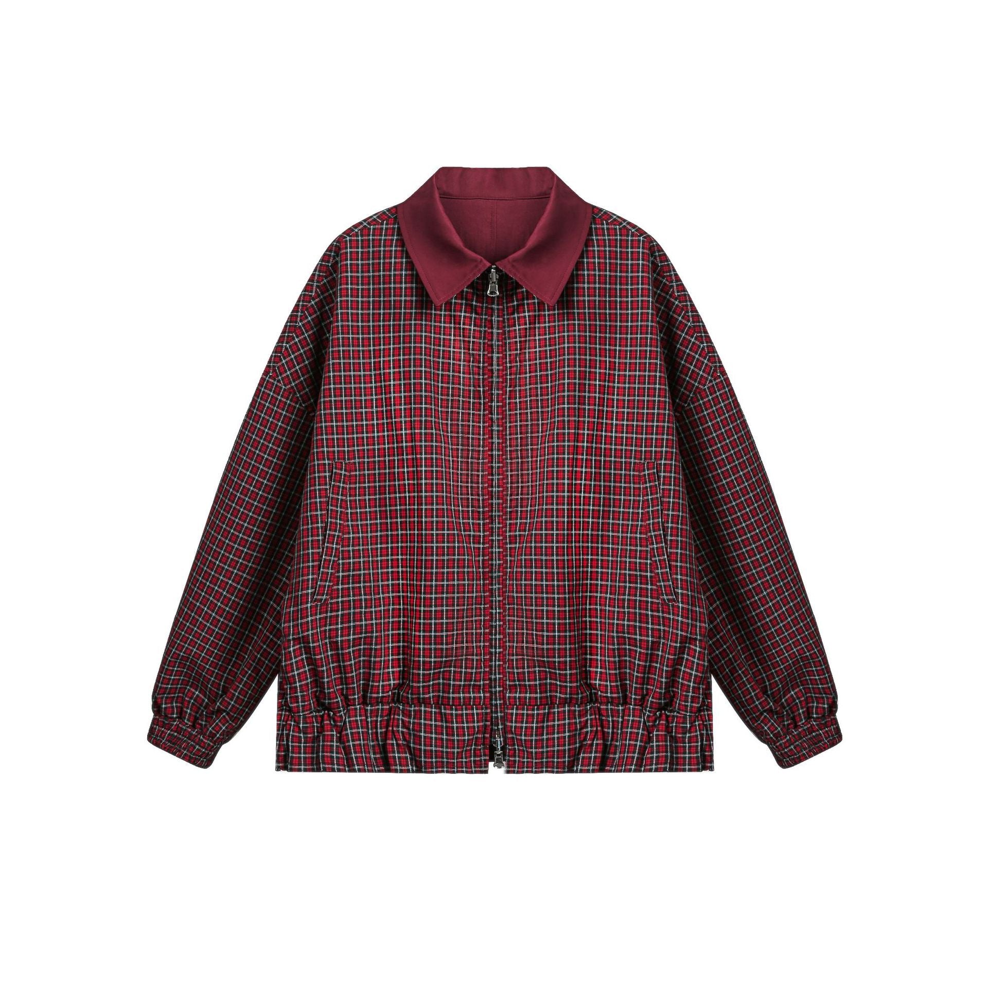 Zwoyren Retro Loose Reversible Lapel Plaid Jacket