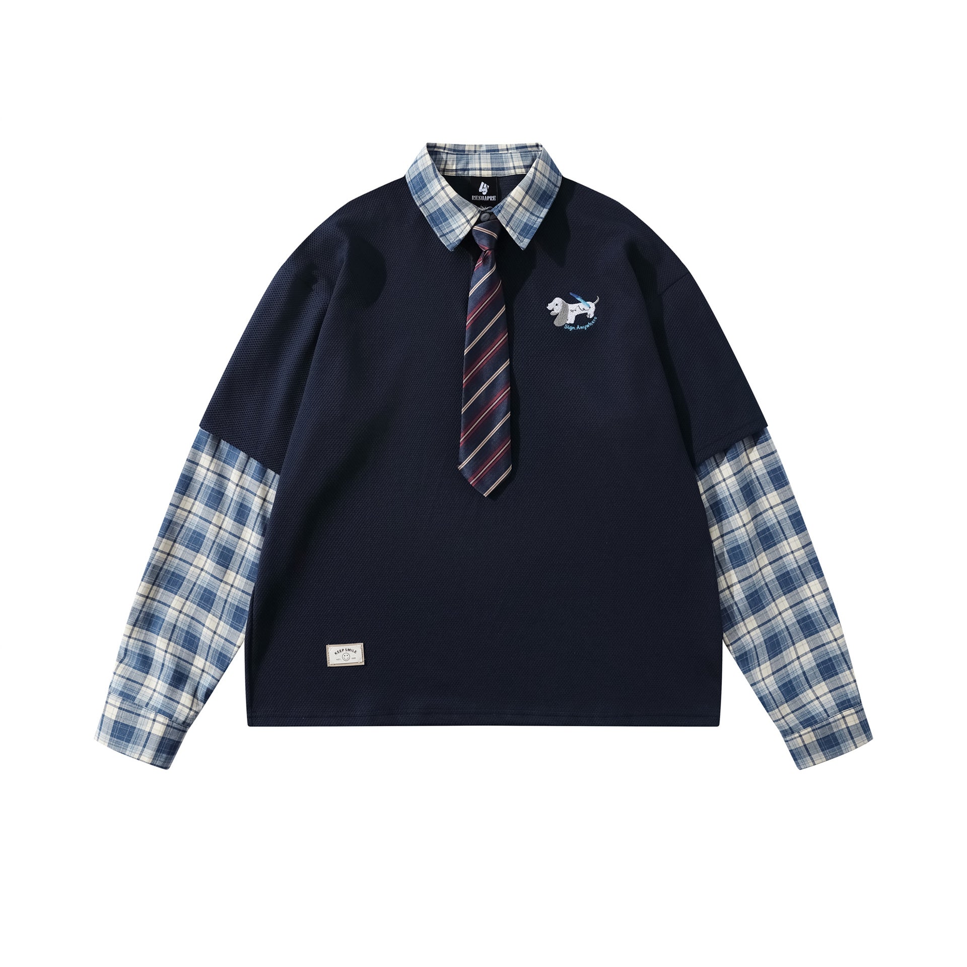 Zwoyren Preppy Faux Layered Long Sleeve Tee