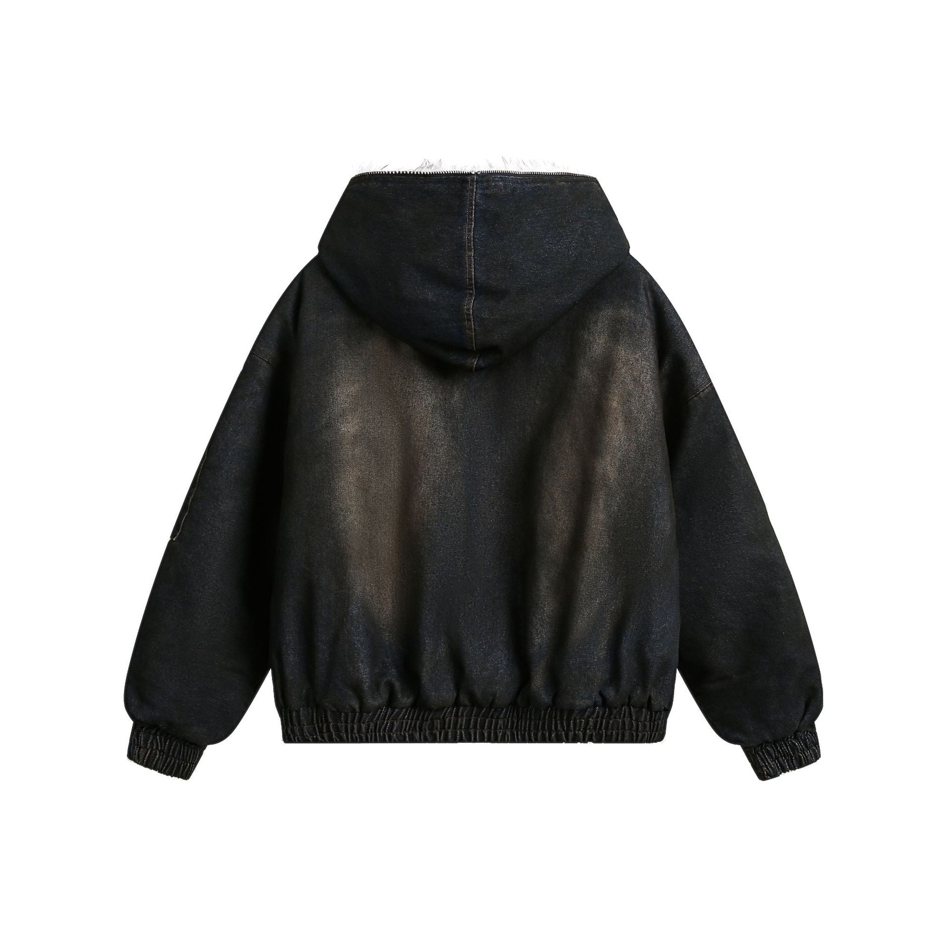 Zwoyren Washed Denim Fur Hooded Jacket