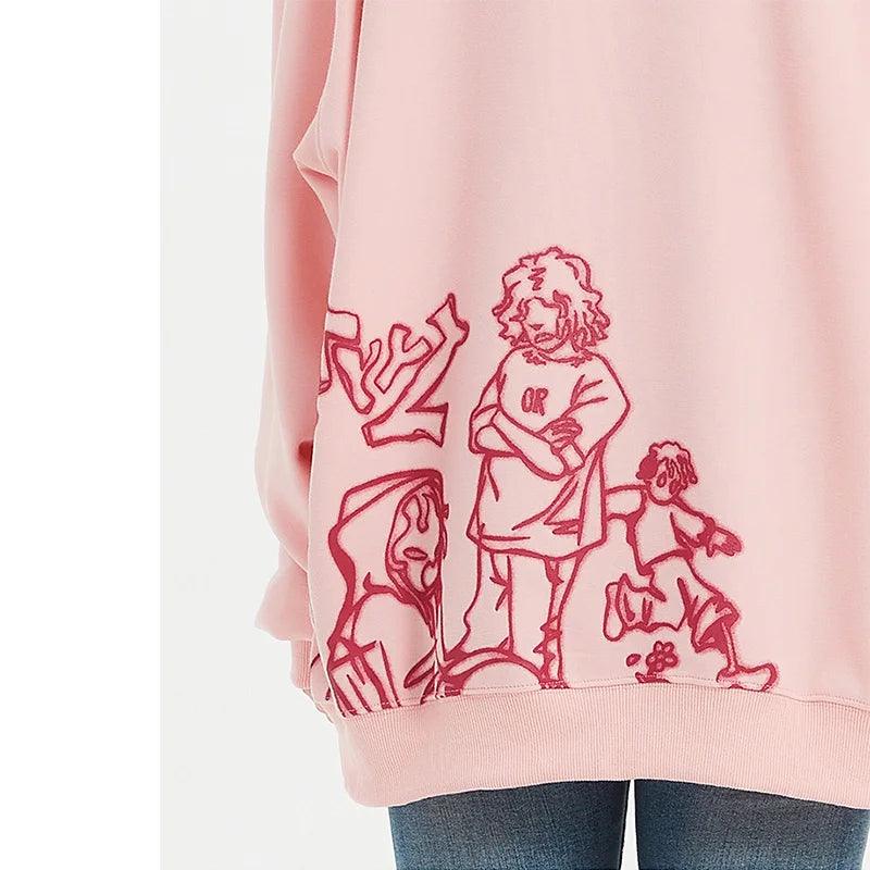 Cartoon Line Character Print Hoodie