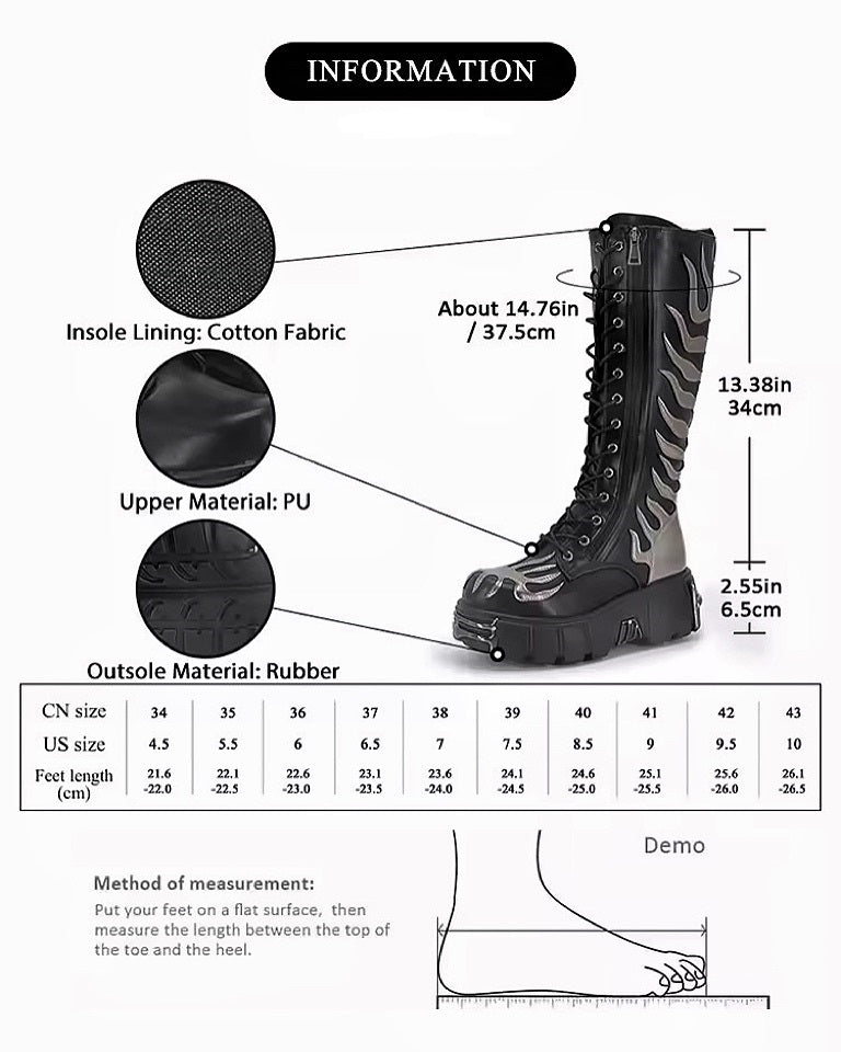 Zwoyren Alev Desenli Siyah Platform Çizme