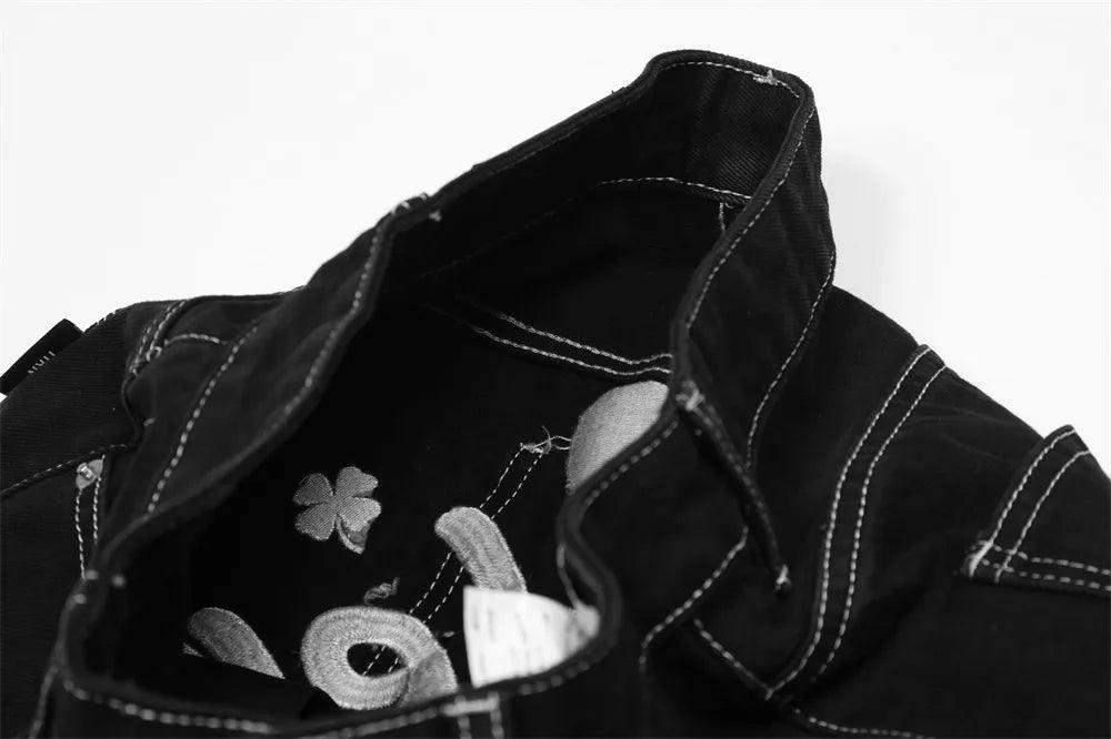 Letter Lucky Clover Embroidered Baggy Jeans