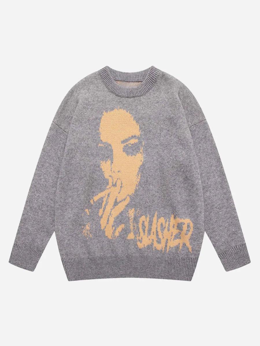 Street Vintage Character Knit Sweater