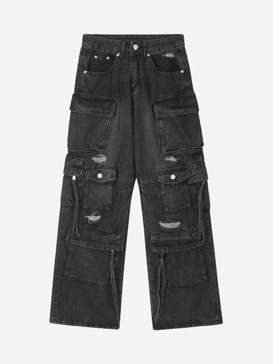 Washed Multi-Pocket Work Cargo Jeans