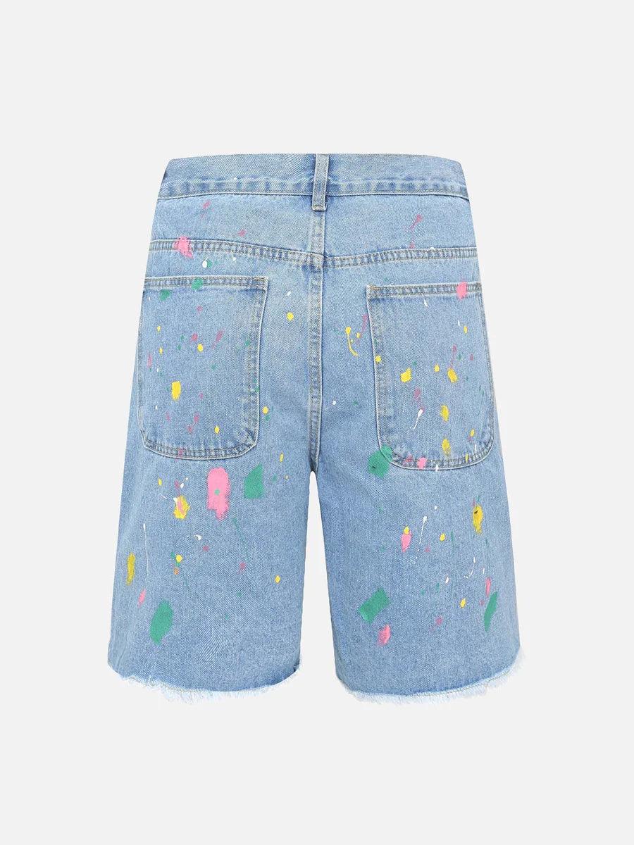 Zwoyren Patch Flower Embroidered Denim Shorts